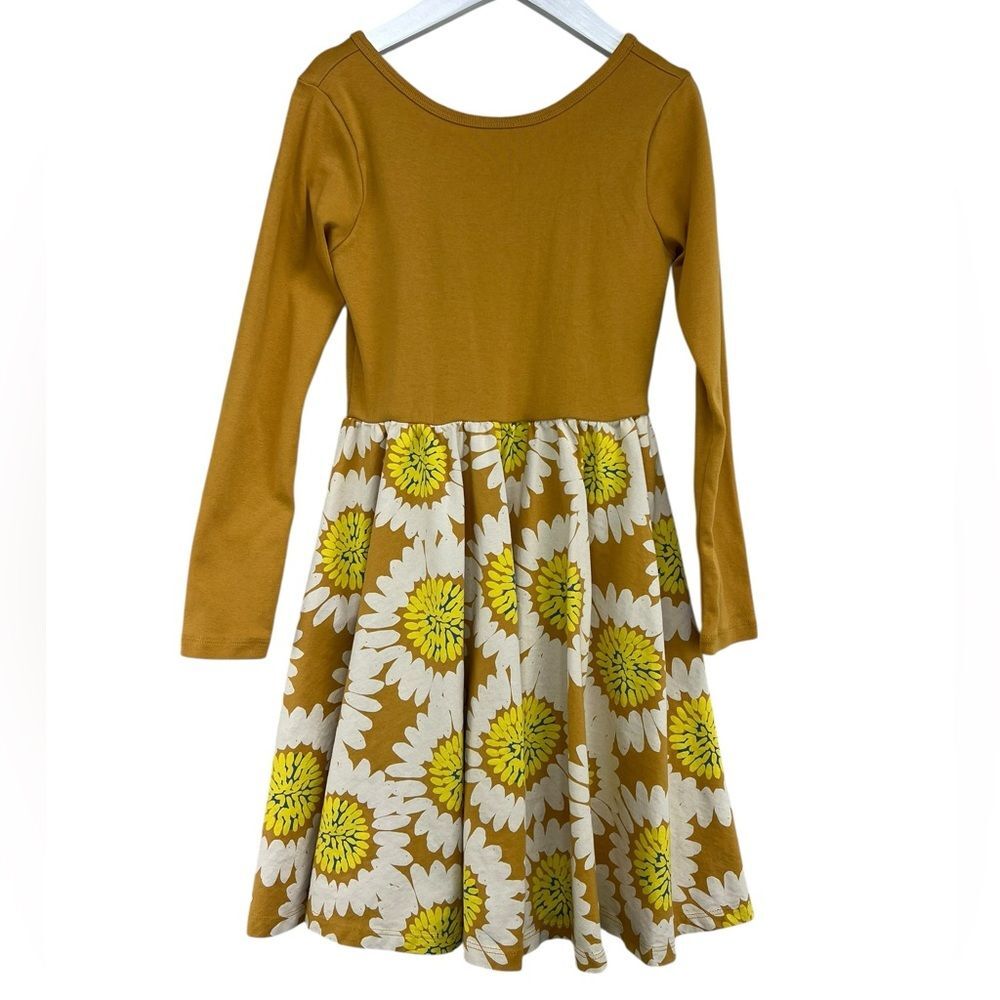 Tea Collection Mustard Yellow Flower Twirl Dress Long Sleeve Girls 8